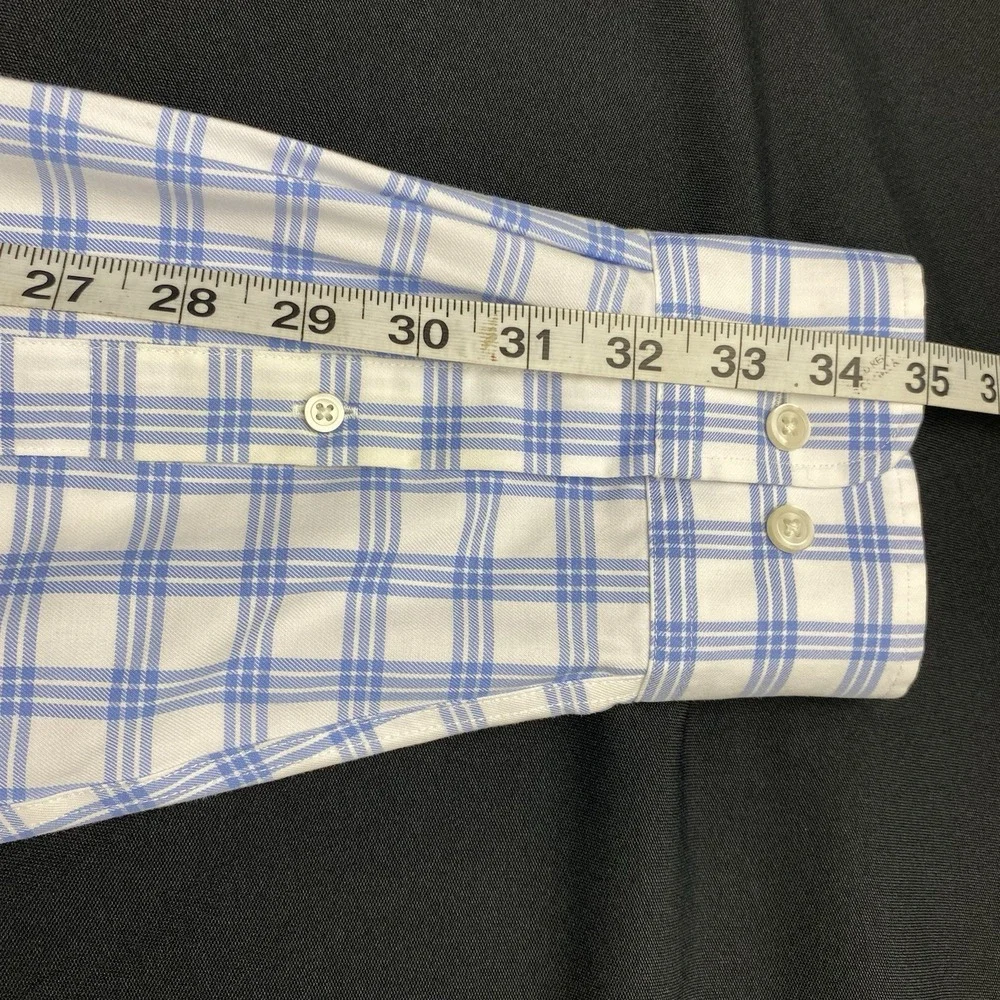 Charles Tyrwhitt Shirt Mens Large Blue/White Checks Slim Fit Non Iron